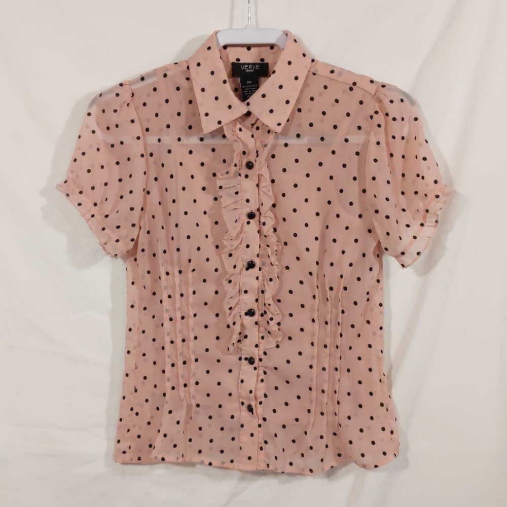 Pink Polka Dot Sweetheart of Ruffled front button